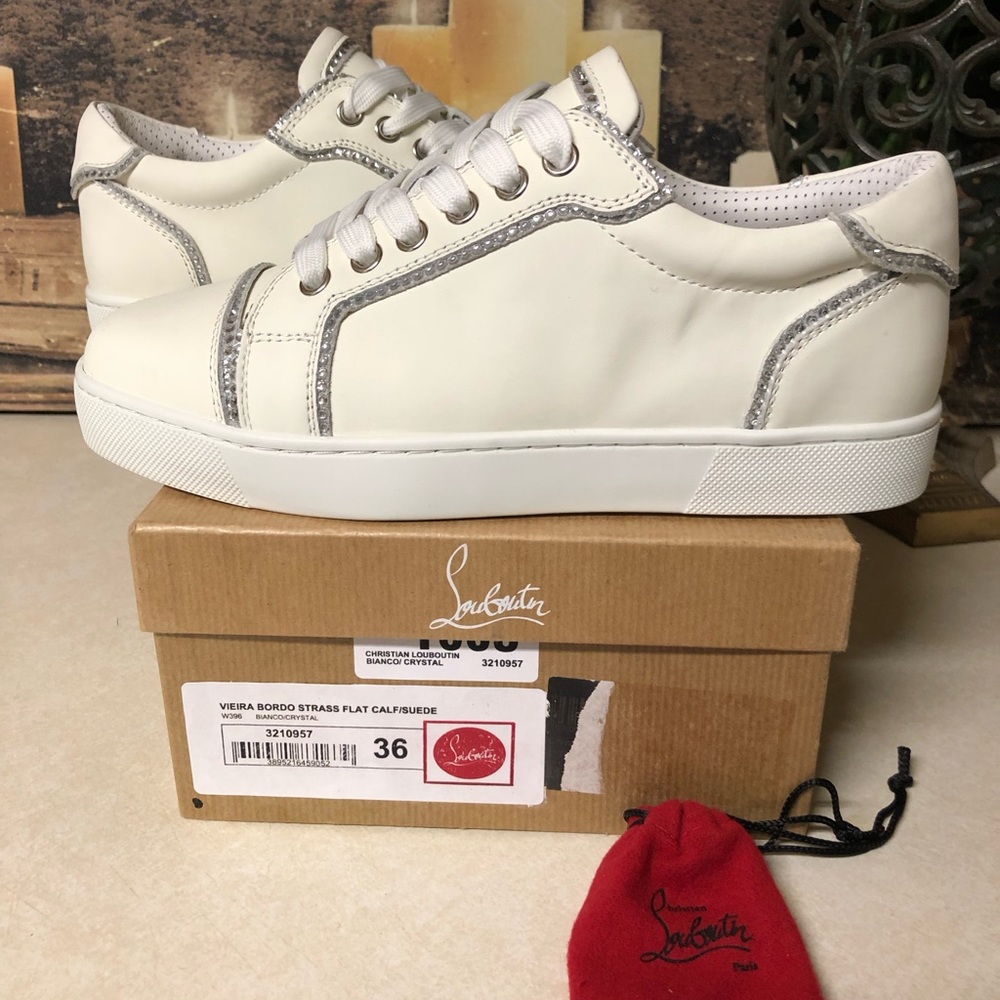 Christian Louboutin Low-Top Sneaker Silver Stud Women Size 6 White Vieira